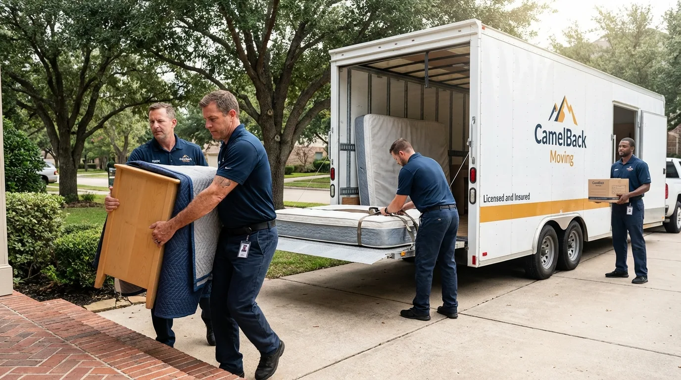 Crew loading residential truck for cross-state move from Patchogue, NY
