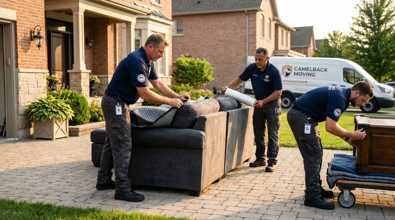 Large estate moving crew wrapping furniture in Patchogue, NY