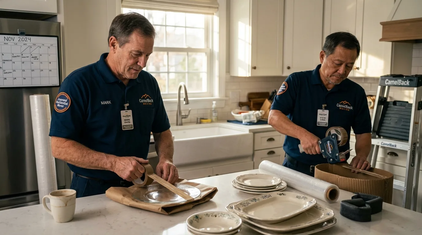Professional crew packing kitchen dishware in Patchogue, NY